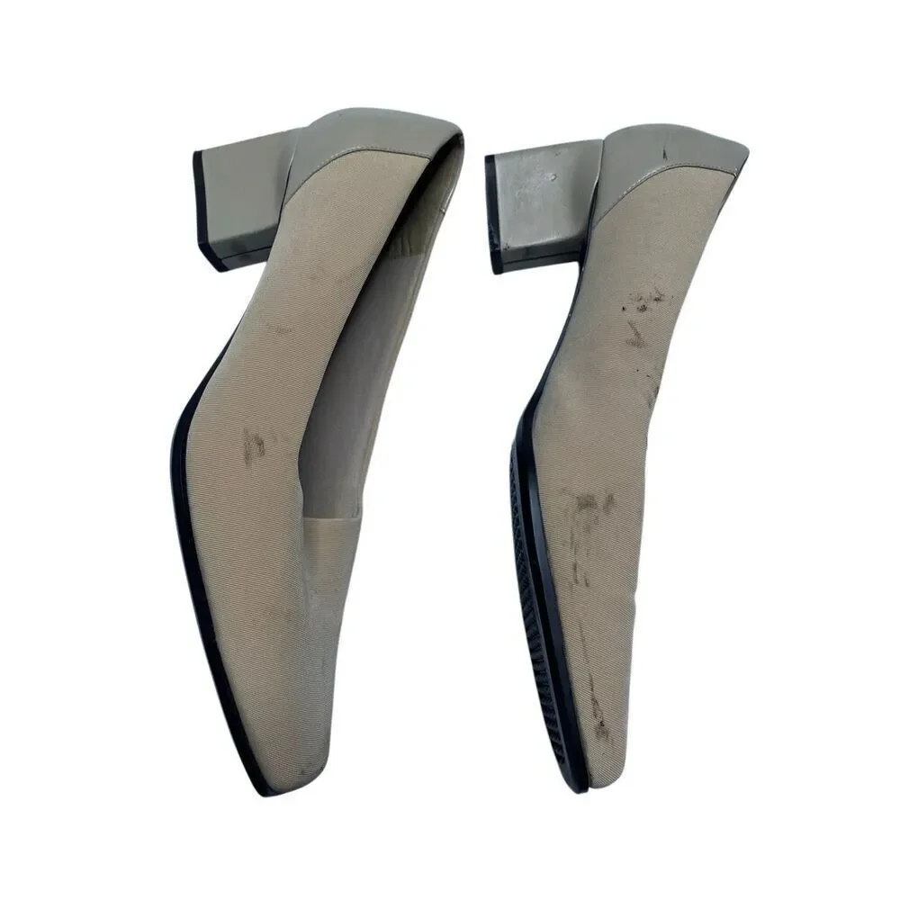 Flawed Naturalizer Taupe Stretch Fabric Block Heel Pumps Square Toe Womens Sz 8M